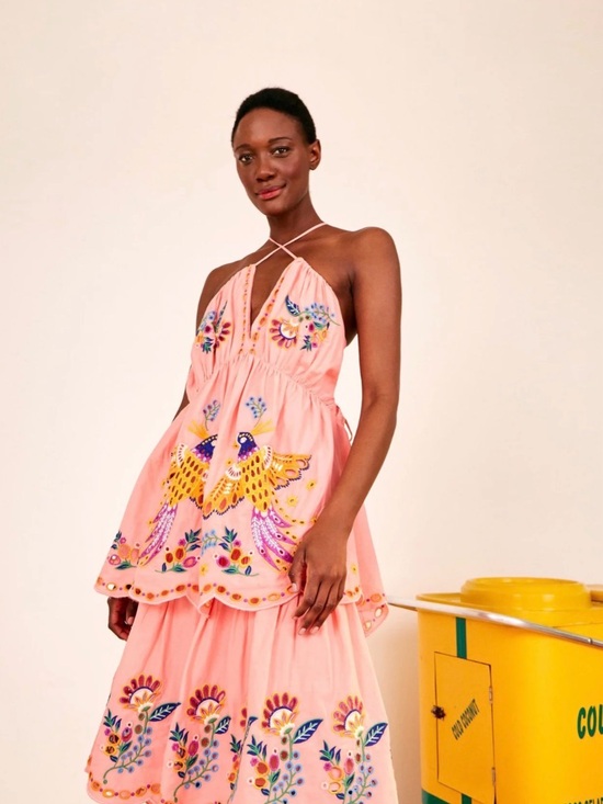 FARM Rio Dresses & Skirts - FARM Rio Blush Pink Embroidered Floral Midi Dress